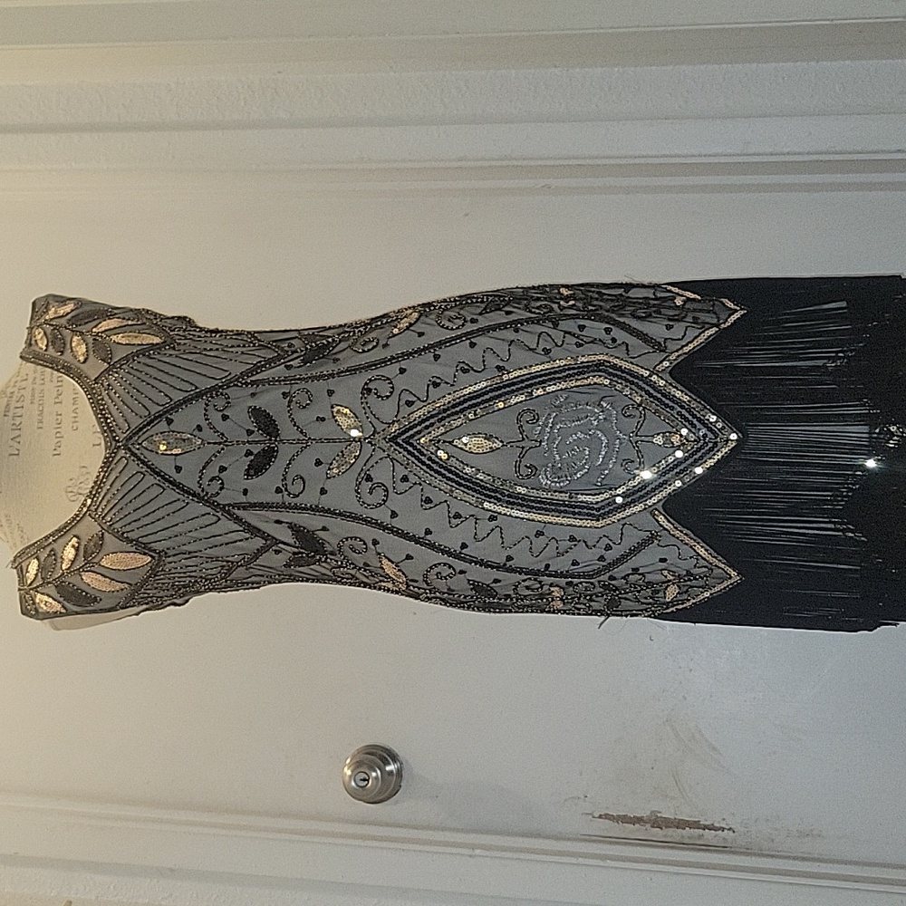 Metme 1920 Gatsby Flapper Black and Gold Beaded Dress NWT - Picture 2 of 10